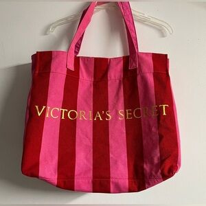 Victoria’s Secret Women’s Canvas Shoulder/Tote Bag, Pink/Red Stripes